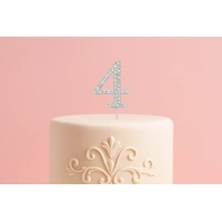 4.5cm Diamante Number 4 - Rhinestone Cake Topper Monogram Birthday Anniversary